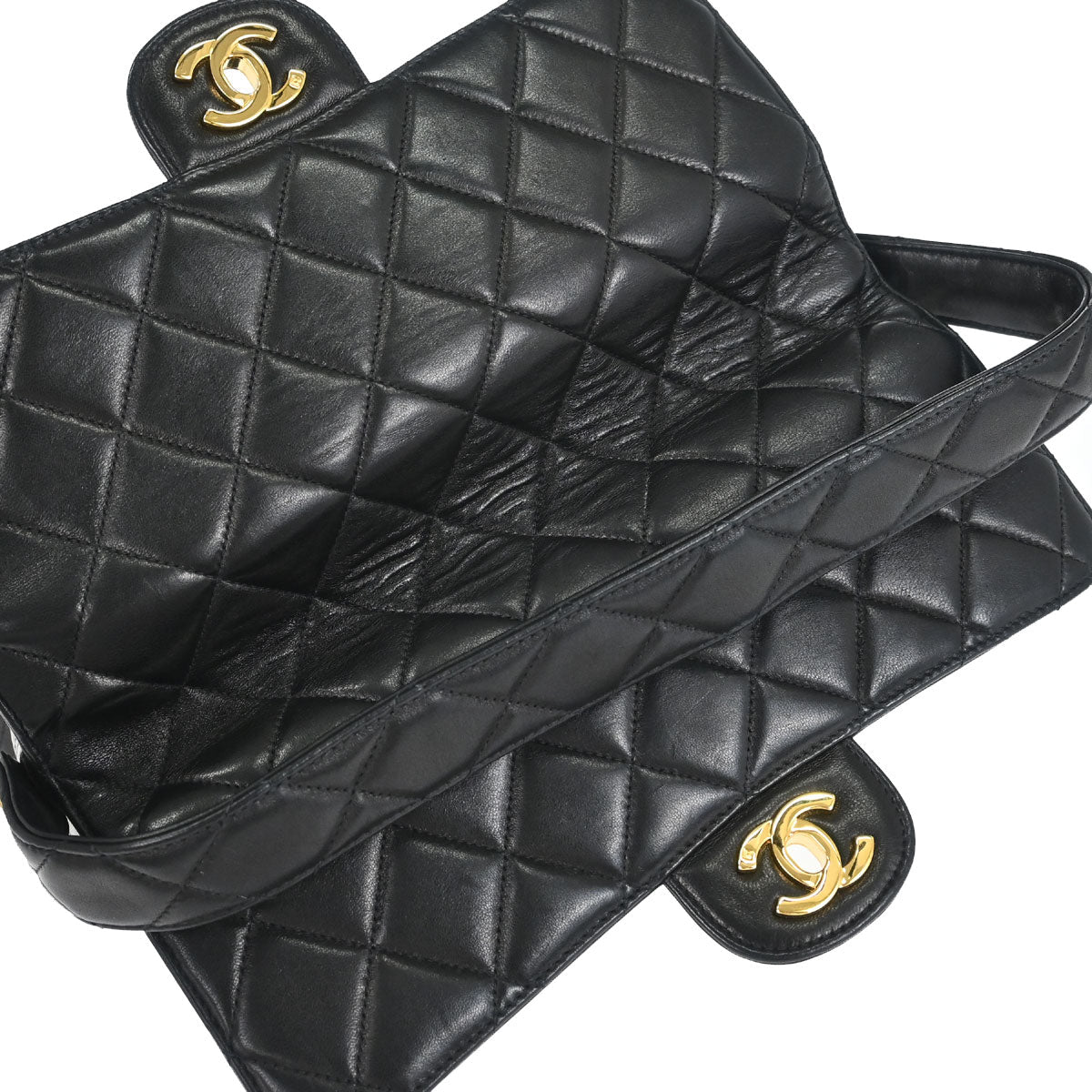 Chanel 1996-1997 Black Lambskin Double Sided Classic Flap Handbag
