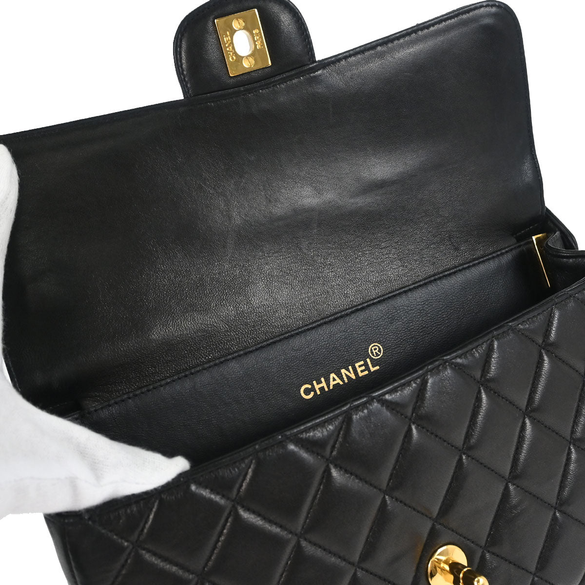 Chanel 1996-1997 Black Lambskin Double Sided Classic Flap Handbag