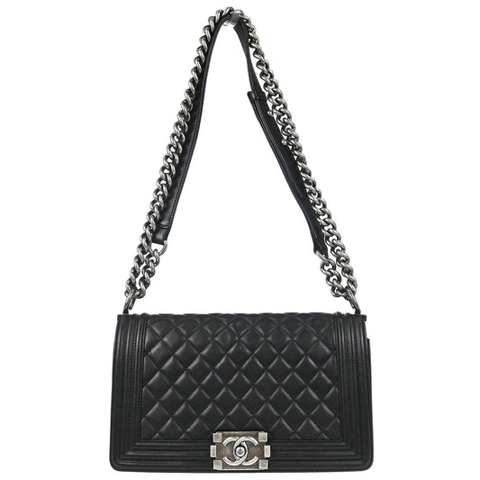 Boy Chanel 2012-2013 Black Lambskin Medium Shoulder Bag