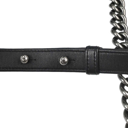 Boy Chanel Black Lambskin Chevron Medium Double Chain Shoulder Bag