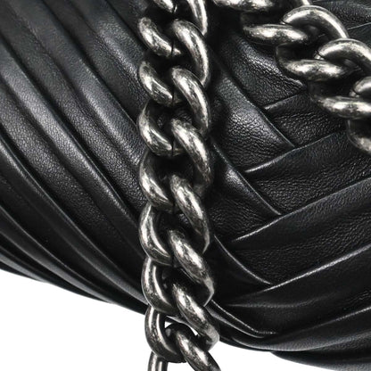 Boy Chanel Black Lambskin Chevron Medium Double Chain Shoulder Bag