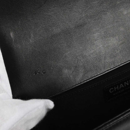 Boy Chanel Black Lambskin Chevron Medium Double Chain Shoulder Bag