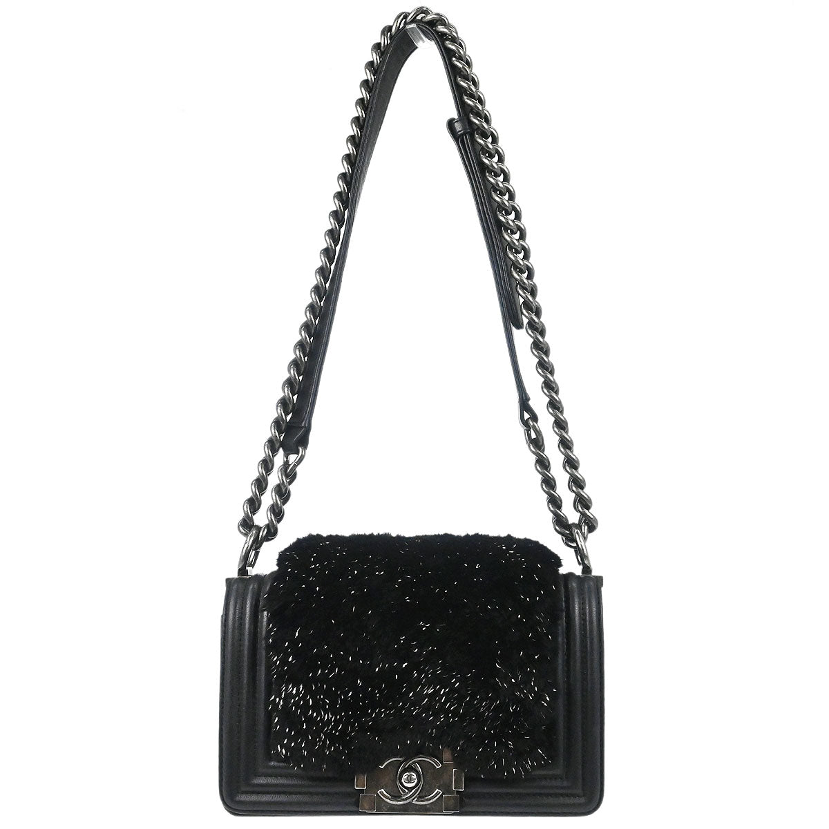 Boy Chanel 2017 Black Lambskin Lapin Fur Small Chain Shoulder Bag