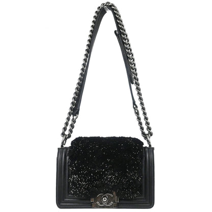 Boy Chanel 2017 Black Lambskin Lapin Fur Small Chain Shoulder Bag