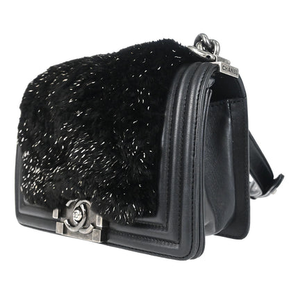 Boy Chanel 2017 Black Lambskin Lapin Fur Small Chain Shoulder Bag