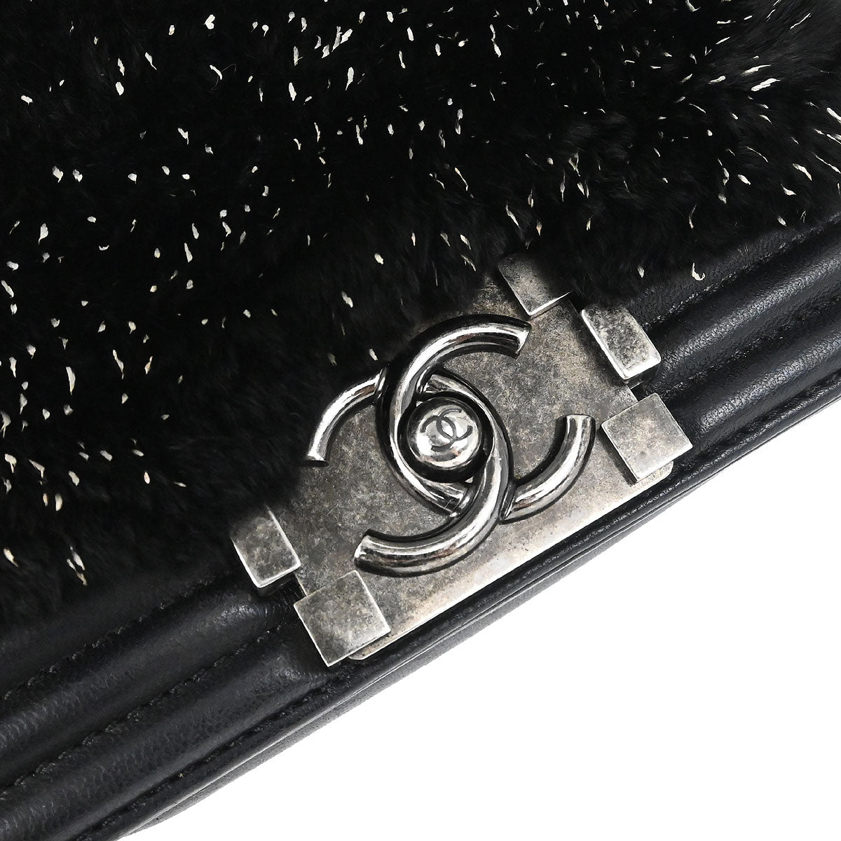 Boy Chanel 2017 Black Lambskin Lapin Fur Small Chain Shoulder Bag