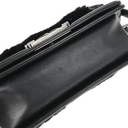Boy Chanel 2017 Black Lambskin Lapin Fur Small Chain Shoulder Bag