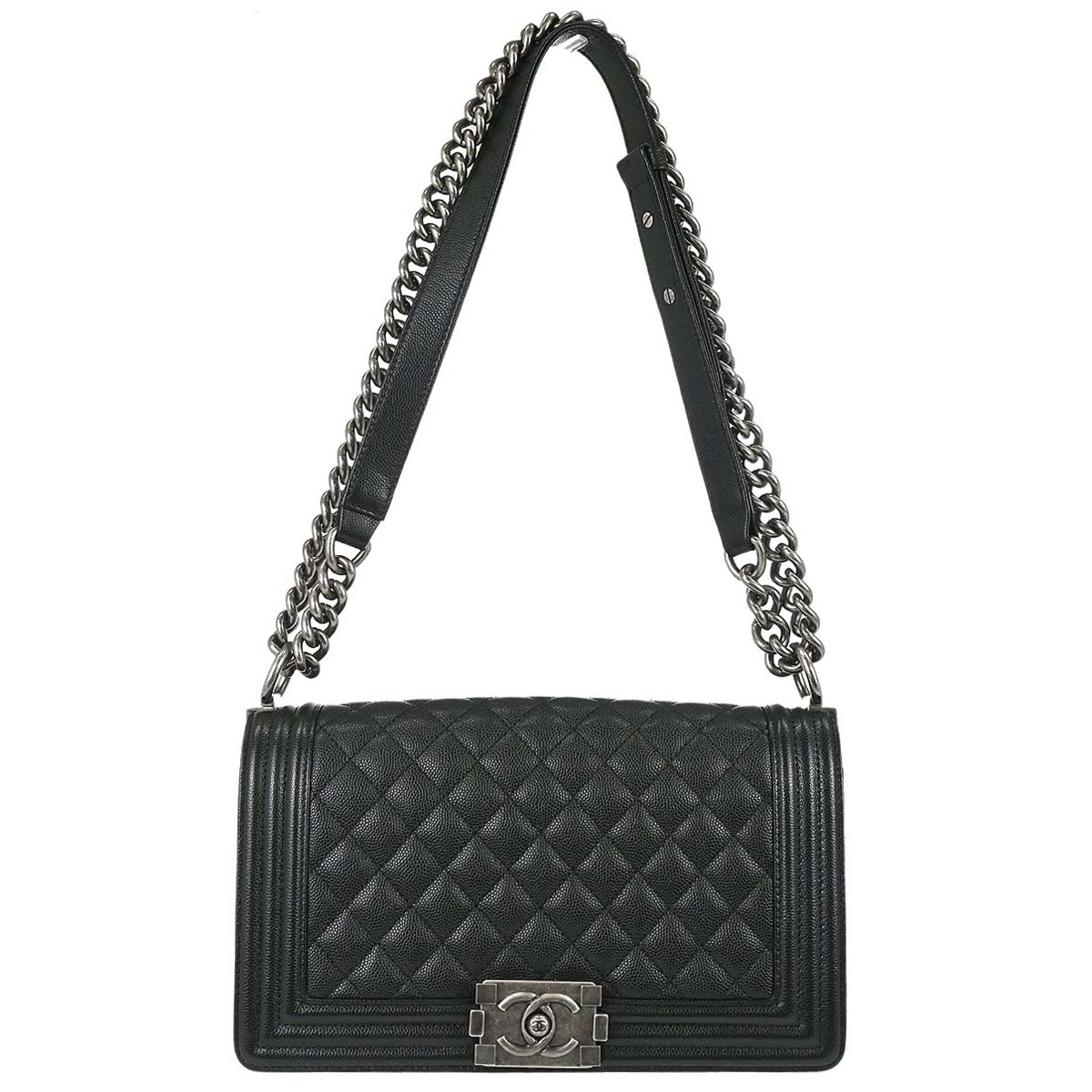 Boy Chanel Black Caviar Skin Medium Chain Shoulder Bag