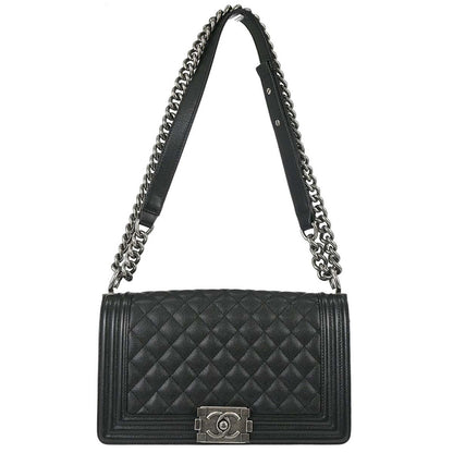 Boy Chanel Black Caviar Skin Medium Chain Shoulder Bag