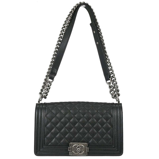 Boy Chanel 2018-2019 Black Caviar Skin Medium Chain Shoulder Bag