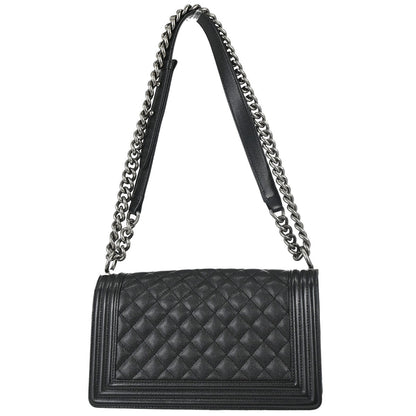 Boy Chanel Black Caviar Skin Medium Chain Shoulder Bag