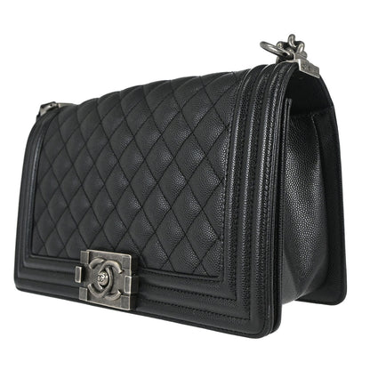 Boy Chanel Black Caviar Skin Medium Chain Shoulder Bag