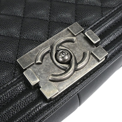 Boy Chanel Black Caviar Skin Medium Chain Shoulder Bag