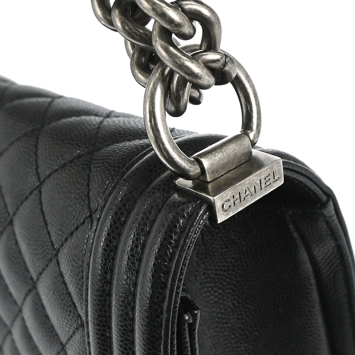 Boy Chanel Black Caviar Skin Medium Chain Shoulder Bag
