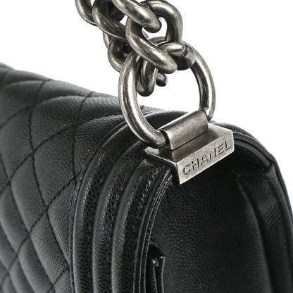 Boy Chanel Black Caviar Skin Medium Chain Shoulder Bag