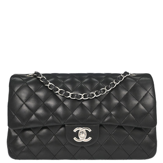 Chanel 2006-2008 Black Lambskin Medium Classic Double Flap Shoulder Bag