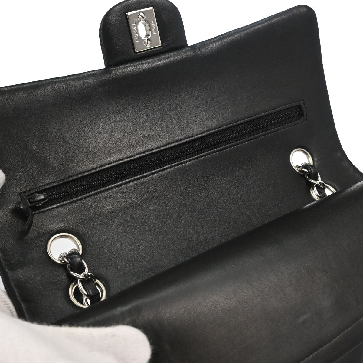 Chanel 2006-2008 Black Lambskin Medium Classic Double Flap Shoulder Bag