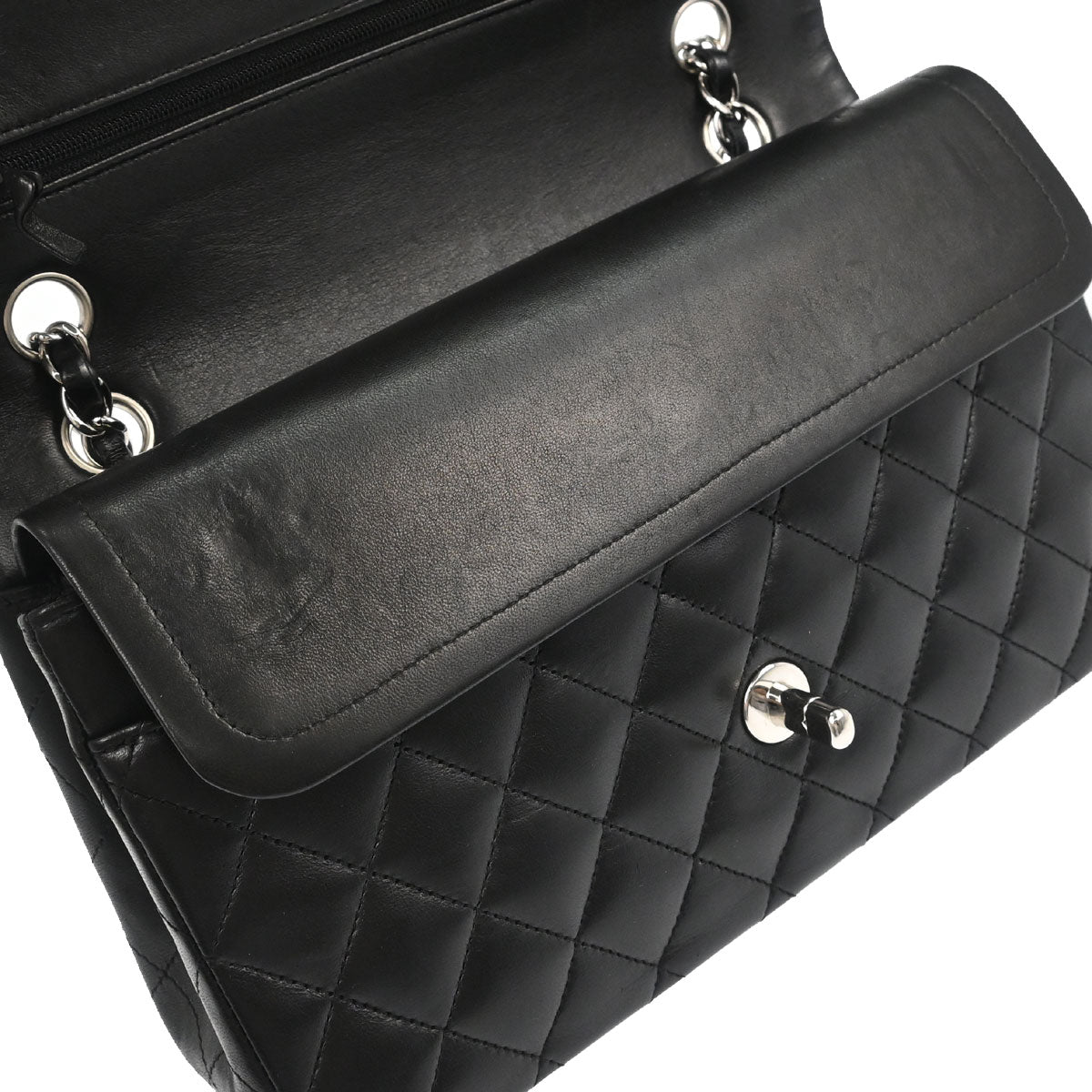 Chanel 2006-2008 Black Lambskin Medium Classic Double Flap Shoulder Bag