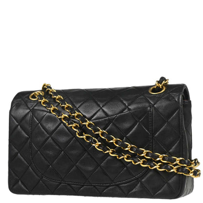 Chanel 1989-1991 Black Lambskin Small Classic Double Flap Shoulder Bag