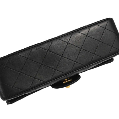 Chanel 1989-1991 Black Lambskin Small Classic Double Flap Shoulder Bag