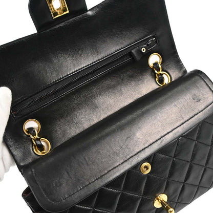 Chanel 1989-1991 Black Lambskin Small Classic Double Flap Shoulder Bag