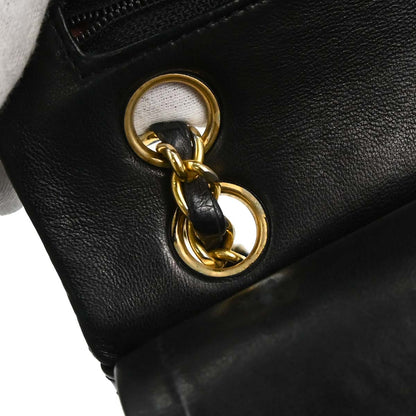 Chanel 1989-1991 Black Lambskin Small Classic Double Flap Shoulder Bag