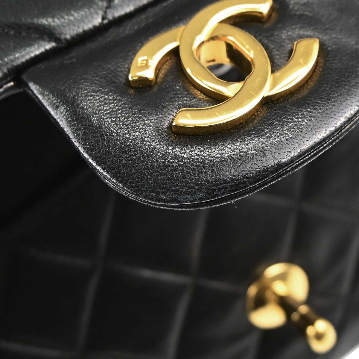 Chanel 1989-1991 Black Lambskin Small Classic Double Flap Shoulder Bag