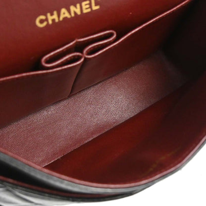 Chanel 1989-1991 Black Lambskin Small Classic Double Flap Shoulder Bag