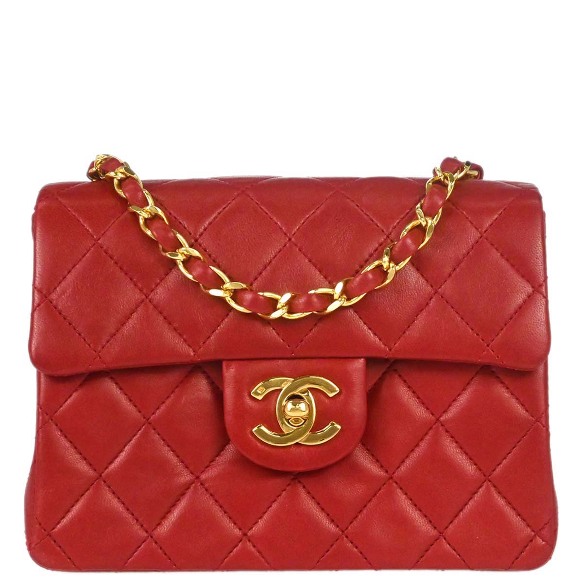 Chanel 1989-1991 Red Lambskin Mini Classic Square Flap Shoulder Bag 17