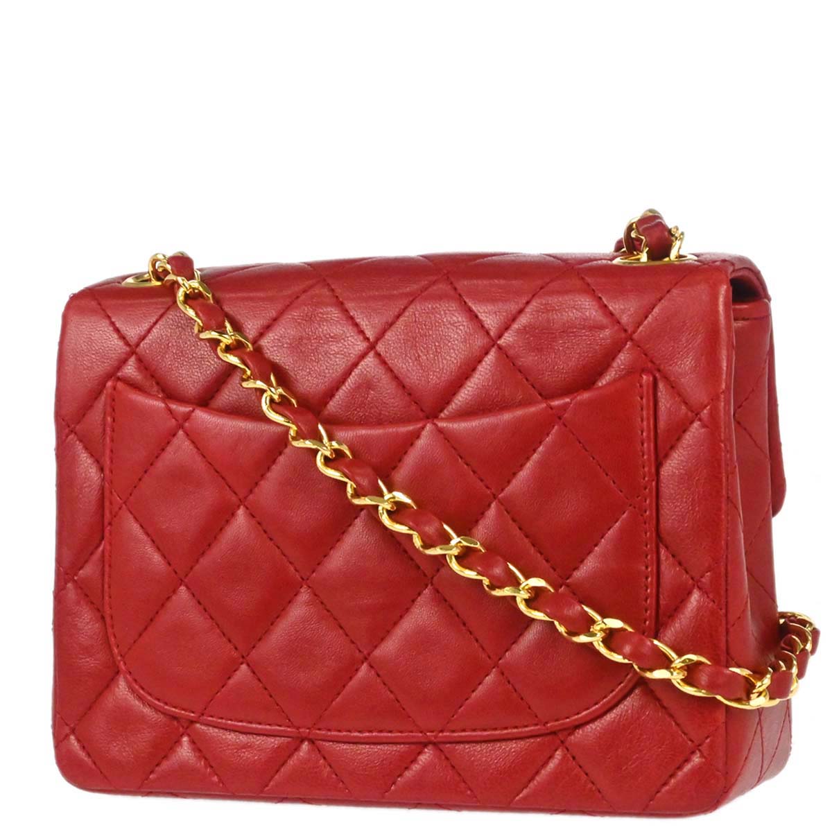 Chanel 1989-1991 Red Lambskin Mini Classic Square Flap Shoulder Bag 17