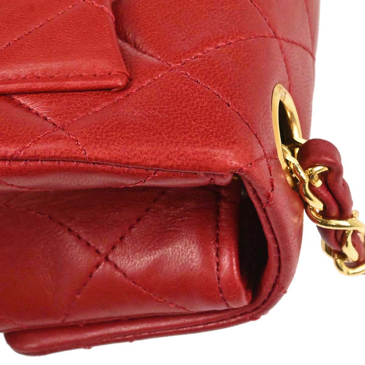 Chanel 1989-1991 Red Lambskin Mini Classic Square Flap Shoulder Bag 17