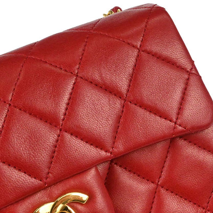 Chanel 1989-1991 Red Lambskin Mini Classic Square Flap Shoulder Bag 17