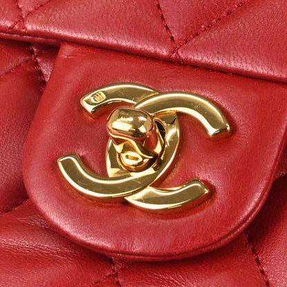 Chanel 1989-1991 Red Lambskin Mini Classic Square Flap Shoulder Bag 17