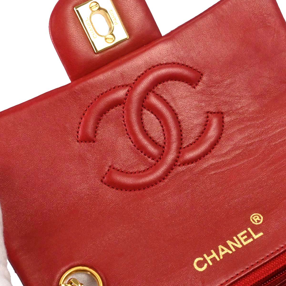 Chanel 1989-1991 Red Lambskin Mini Classic Square Flap Shoulder Bag 17