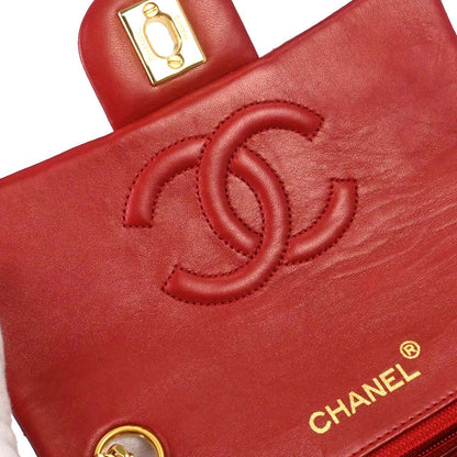 Chanel 1989-1991 Red Lambskin Mini Classic Square Flap Shoulder Bag 17