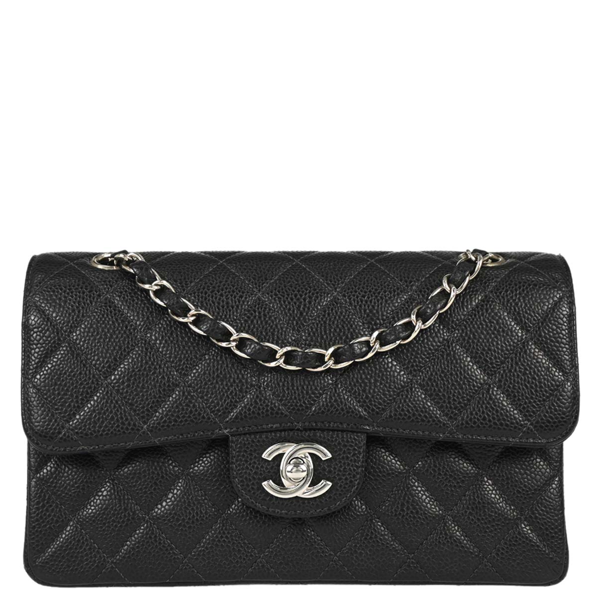Chanel 2000-2001 Black Caviar Skin Small Classic Double Flap Shoulder Bag