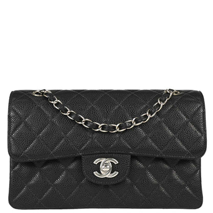 Chanel 2000-2001 Black Caviar Skin Small Classic Double Flap Shoulder Bag
