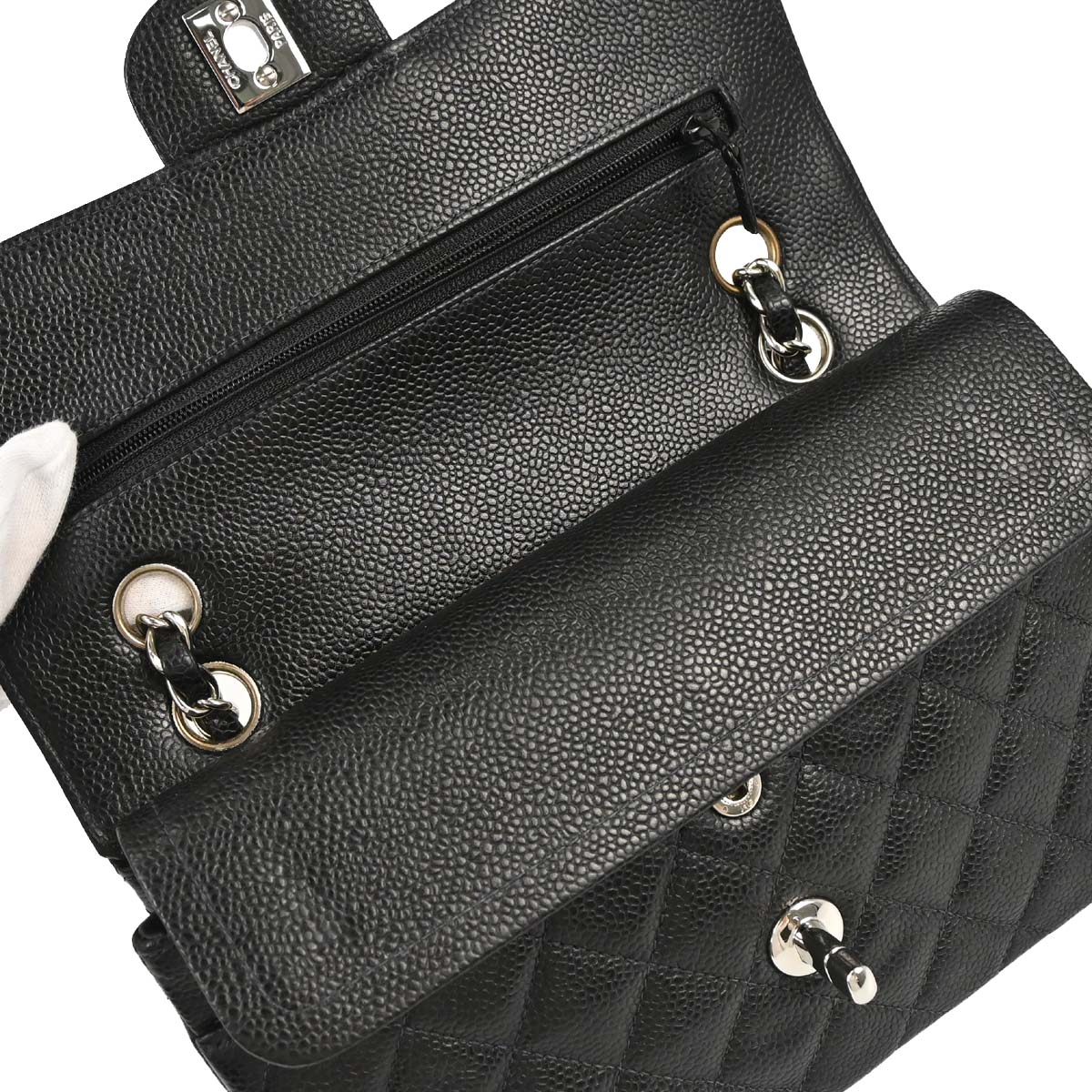 Chanel 2000-2001 Black Caviar Skin Small Classic Double Flap Shoulder Bag