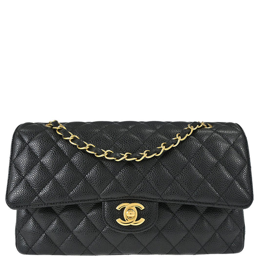 Chanel Black Caviar Skin Medium Classic Double Flap Shoulder Bag