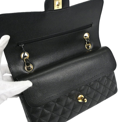 Chanel Black Caviar Skin Medium Classic Double Flap Shoulder Bag