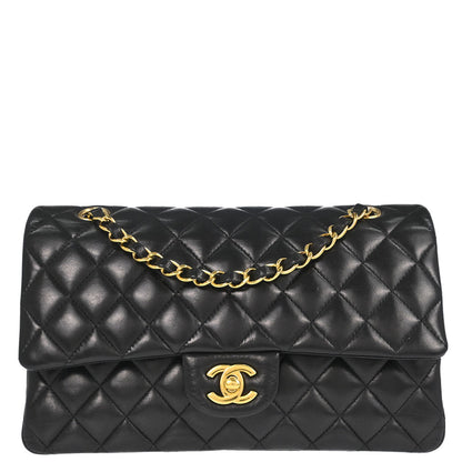 Chanel 2014 Black Lambskin Medium Classic Double Flap Shoulder Bag