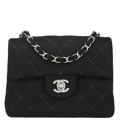 Chanel 2000-2002 Black Cotton Mini Classic Square Flap Shoulder Bag 17