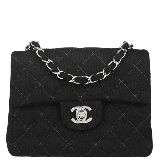 Chanel 2000-2002 Black Cotton Mini Classic Square Flap Shoulder Bag 17