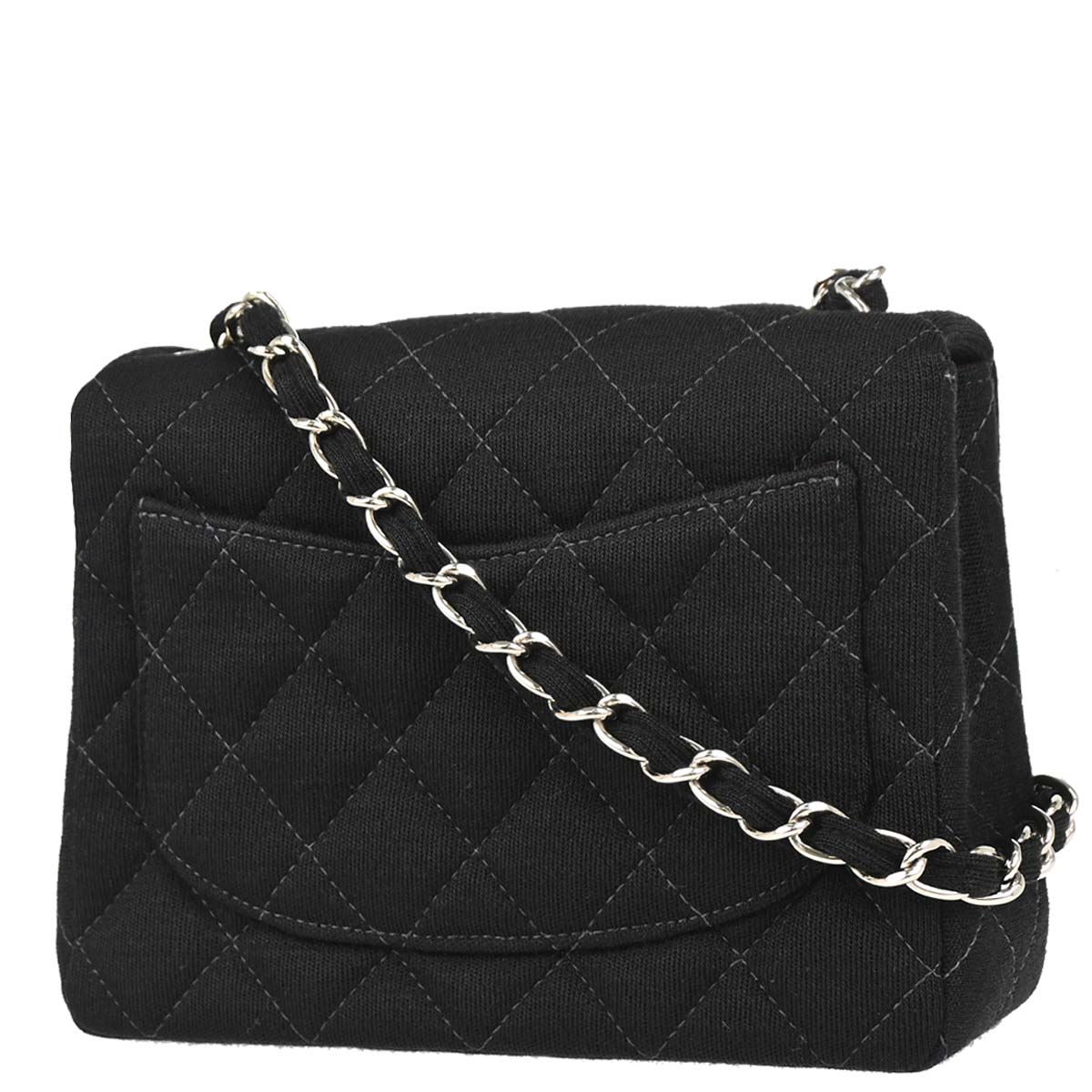 Chanel 2000-2002 Black Cotton Mini Classic Square Flap Shoulder Bag 17