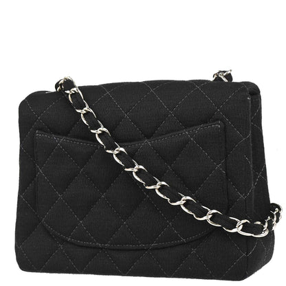 Chanel 2000-2002 Black Cotton Mini Classic Square Flap Shoulder Bag 17