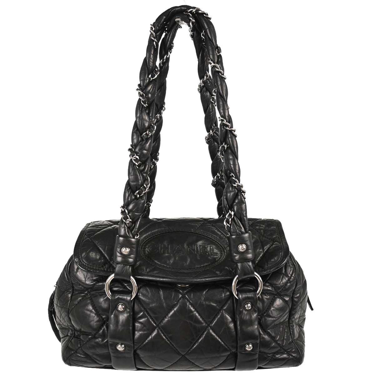 Chanel 2005-2006 Black Calfskin Lady Braid Bowler Bag Handbag