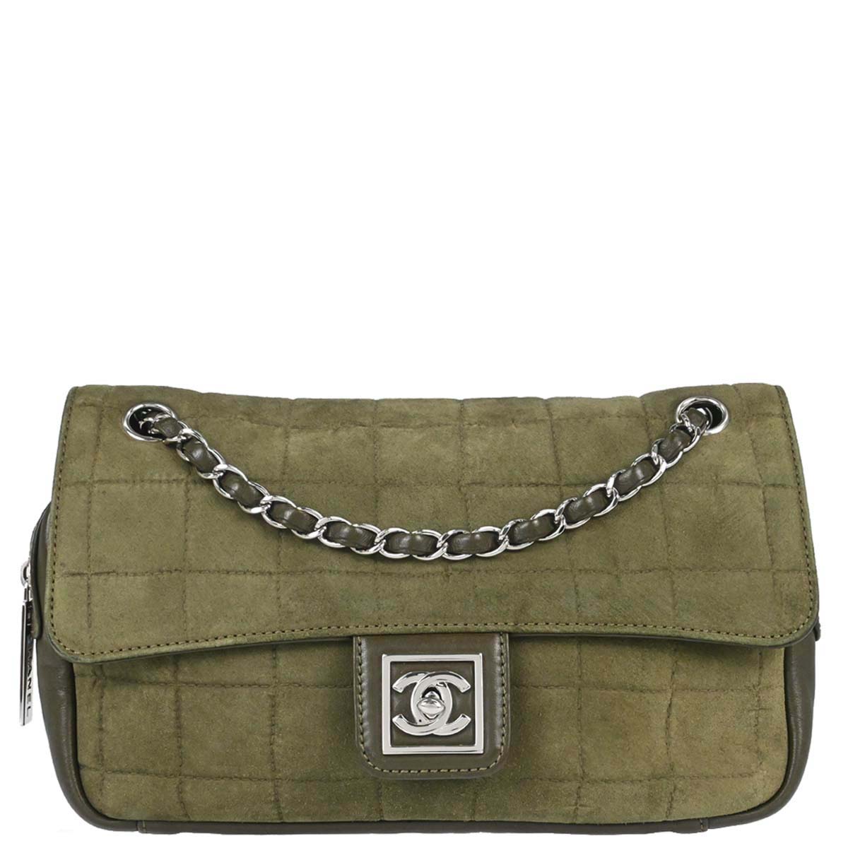 Chanel 2008-2009 Khaki Suede Sport Line Choco Bar Shoulder Bag