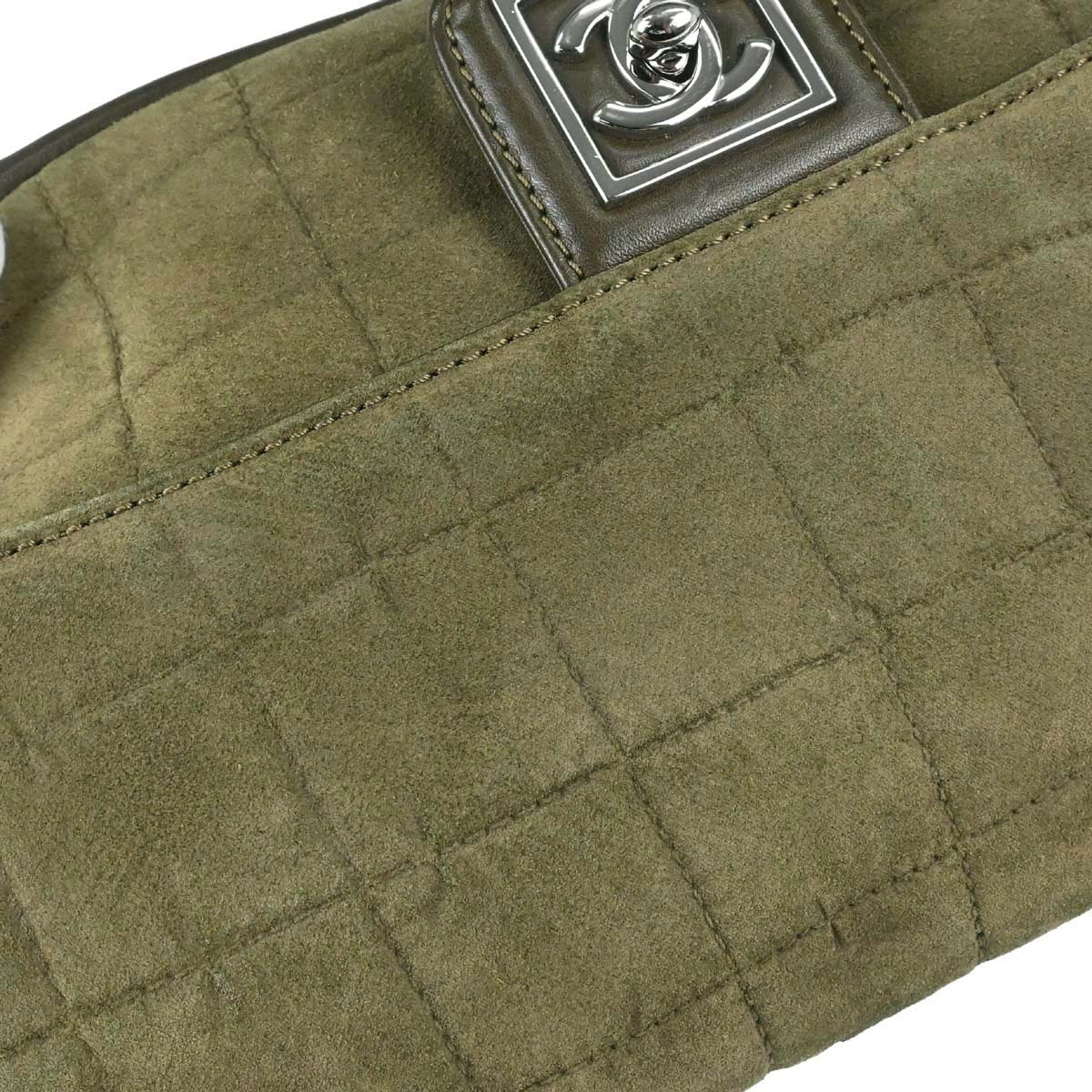 Chanel 2008-2009 Khaki Suede Sport Line Choco Bar Shoulder Bag