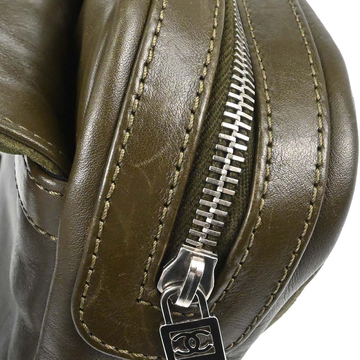 Chanel 2008-2009 Khaki Suede Sport Line Choco Bar Shoulder Bag