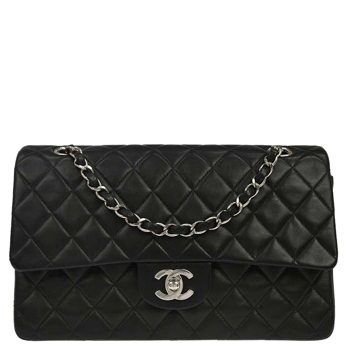 Chanel 2000-2002 Black Lambskin Medium Classic Double Flap Shoulder Bag